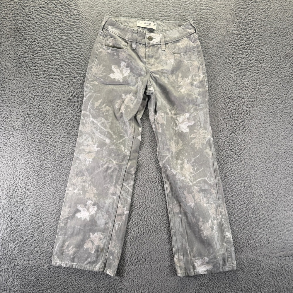 Hollister Jeans Women's 00 Gray Camo Cotton Denim Straight Baggy Streetwear